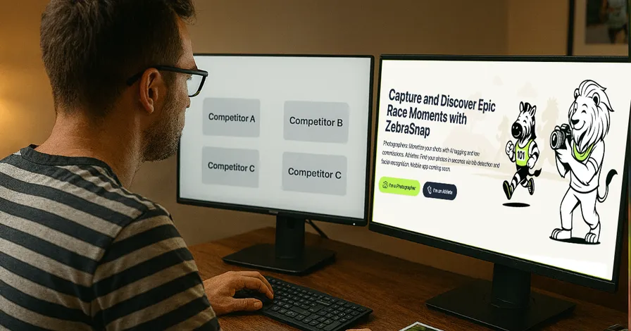 Screens showing comparisons of platforms for selling sports photos