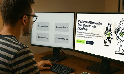 Screens showing comparisons of platforms for selling sports photos